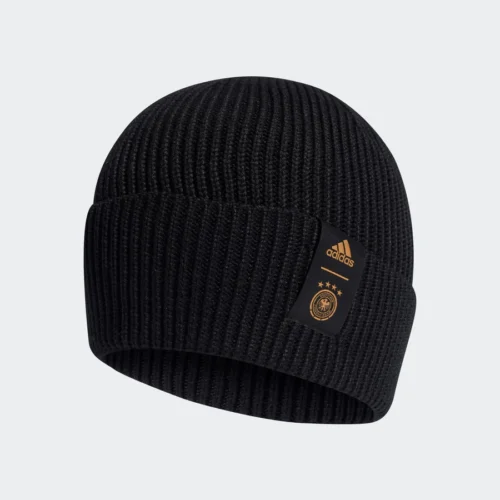 Germany Woolie Beanie Black Tactile Gold Metallic Cap